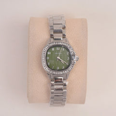 Woman Silver Chain Watch With Green Dial