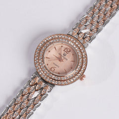 Two Tone Women's Chain Watch Rosegold Pink