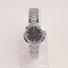 Woman Silver Chain Watch With Black Dial