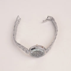Woman Silver Chain Watch With Black Dial