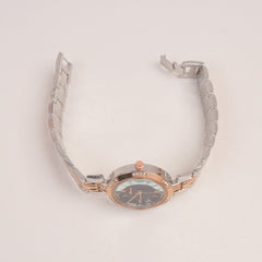 Two Tone Woman Silver Rosegold Chain Watch With Black Dial