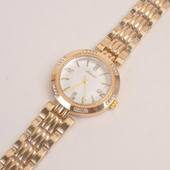 Woman Golden Chain Watch With White Dial