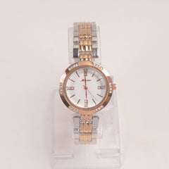 Woman Silver Rosegold Chain Watch With White Dial