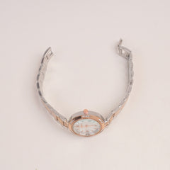 Woman Silver Rosegold Chain Watch With White Dial