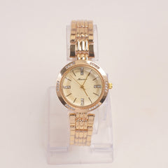 Woman Golden Chain Watch With Golden Dial