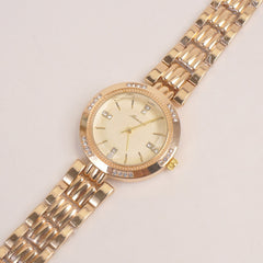 Woman Golden Chain Watch With Golden Dial