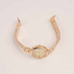 Woman Golden Chain Watch With Golden Dial