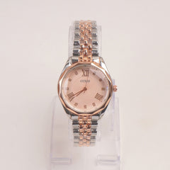 Two Tone Woman Silver Rosegold Chain Watch With Pink Dial