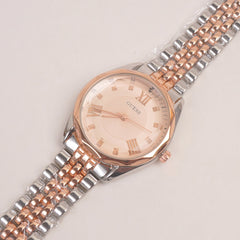 Two Tone Woman Silver Rosegold Chain Watch With Pink Dial