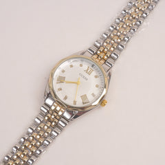 Two Tone Woman Silver Golden Chain Watch With White Dial