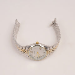 Two Tone Woman Silver Golden Chain Watch With White Dial