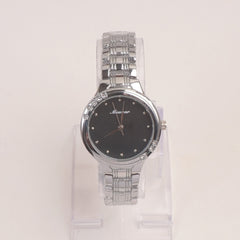 Woman Silver Chain Watch With Black Dial