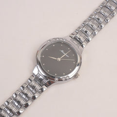 Woman Silver Chain Watch With Black Dial