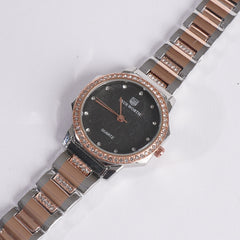 Two Tone Women's Chain Watch Rosegold Black