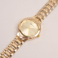 Woman Golden Chain Watch With Golden Dial