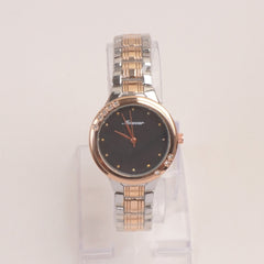 Two Tone Woman Silver Rosegold Chain Watch With Black Dial