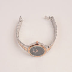 Two Tone Woman Silver Rosegold Chain Watch With Black Dial