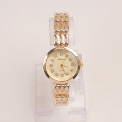 Woman Golden Chain Watch With Golden Dial