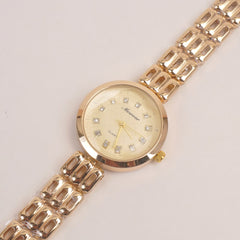 Woman Golden Chain Watch With Golden Dial