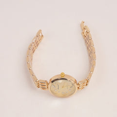 Woman Golden Chain Watch With Golden Dial