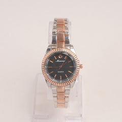 Two Tone Woman Silver Rosegold Watch With Black Dial
