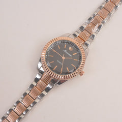 Two Tone Woman Silver Rosegold Watch With Black Dial