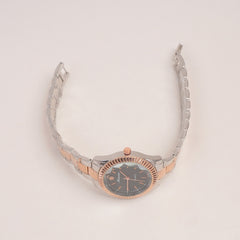 Two Tone Woman Silver Rosegold Watch With Black Dial