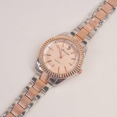 Two Tone Woman Silver Rosegold Watch With Pink Dial