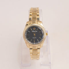 Woman Golden Watch With Black Dial