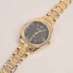 Woman Golden Watch With Black Dial