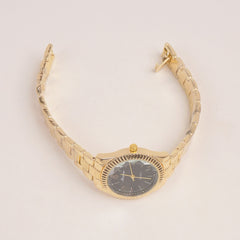 Woman Golden Watch With Black Dial