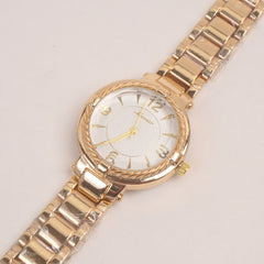 Woman Golden Watch With White Dial