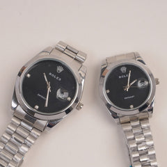 Couple Watches Silver Chain with Black Dial