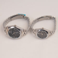 Couple Watches Silver Chain with Black Dial