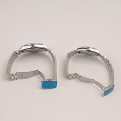 Couple Watches Silver Chain with Black Dial