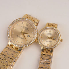 Couple Watches Golden Chain with Golden Dial