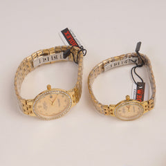 Couple Watches Golden Chain with Golden Dial