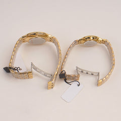 Couple Watches Golden Chain with Golden Dial
