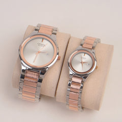 Two Tone Couple Watches Silver Pink Chain with Silver Dial