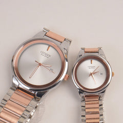 Two Tone Couple Watches Silver Pink Chain with Silver Dial