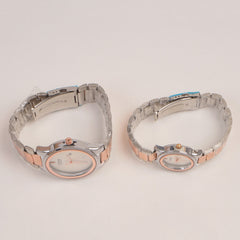 Two Tone Couple Watches Silver Pink Chain with Silver Dial