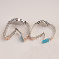 Two Tone Couple Watches Silver Pink Chain with Silver Dial