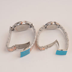 Two Tone Couple Watches Silver Pink Chain with Black Dial