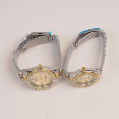 Two Tone Couple Watches Silver Golden Chain with Golden Dial