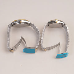Two Tone Couple Watches Silver Golden Chain with Golden Dial