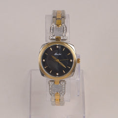 Two Tone Woman Silver Golden Chain Watch With Black Dial