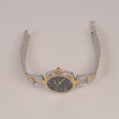 Two Tone Woman Silver Golden Chain Watch With Black Dial