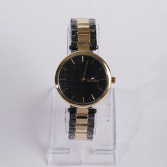 Two Tone Women Stylish Chain Wrist Watch Golden