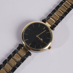 Two Tone Women Stylish Chain Wrist Watch Golden