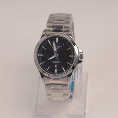 Man Silver Chain Watch With Black Dial